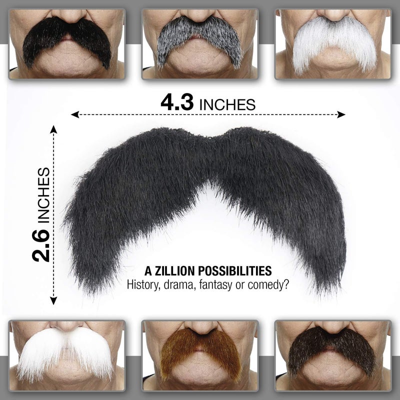 Mustaches Self Adhesive Fake Mustache, Novelty, Walrus False Facial Hair for Adults, Costume Accessory for Halloween, Black Lustrous Color - Image 3